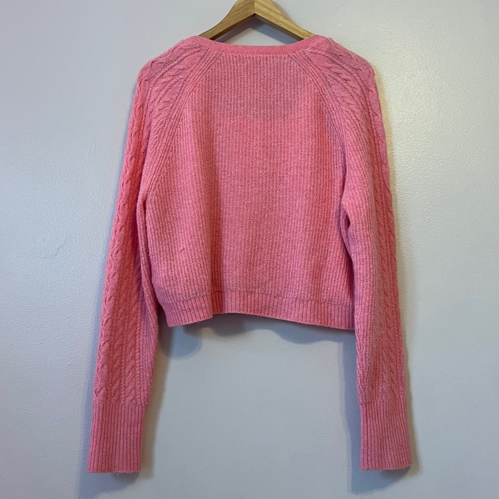 J Crew Supersoft Cropped Cable Knit Sweater Cardigan Tank Set Wool Pink Medium - Picture 8 of 16